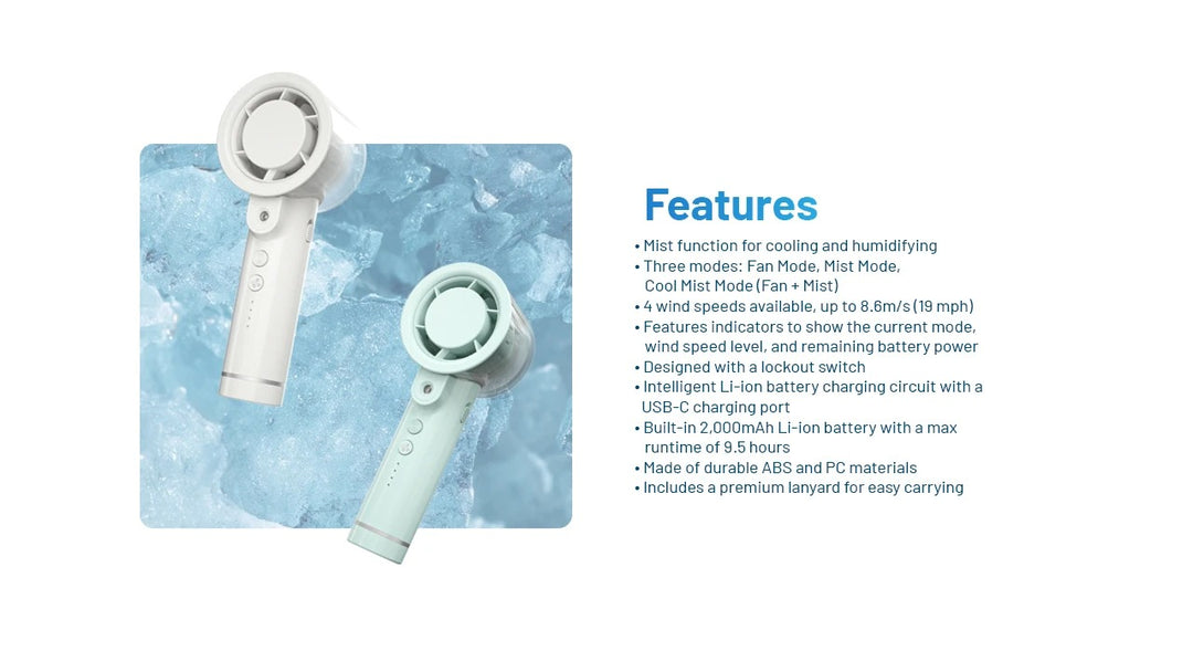 izzCool 20 (Green) - Handheld Air Conditioner Fan (2,000mAh)