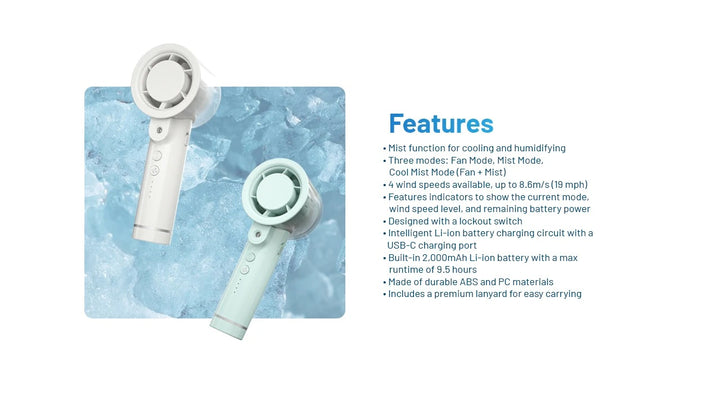 izzCool 20 (Green) - Handheld Air Conditioner Fan (2,000mAh)