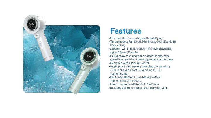 izzCool 20 PRO (Green) - Handheld Air Conditioner Fan (5,000mAh)
