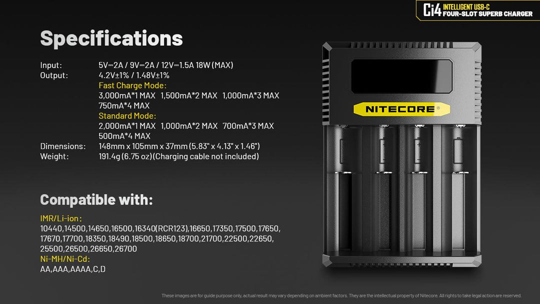 Ci4 Charger (USB-C 3A 18W) - Nitecore Singapore