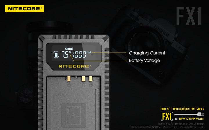 FX1 (Fujifilm NP-W126) Dual-Slot Battery Charger - Nitecore Singapore