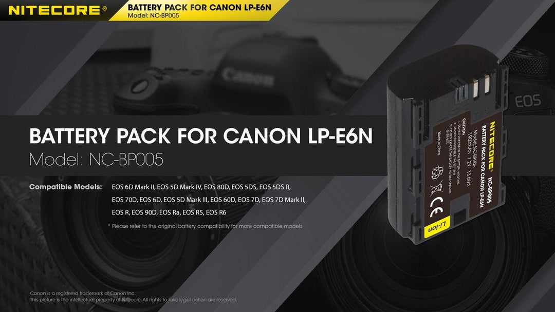 LP-E6N (1900mAh) Battery Pack for Canon (NC-BP005) - Nitecore Singapore