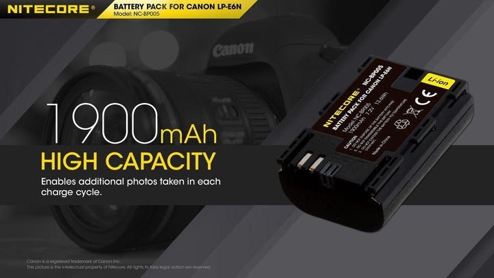 LP-E6N (1900mAh) Battery Pack for Canon (NC-BP005) - Nitecore Singapore