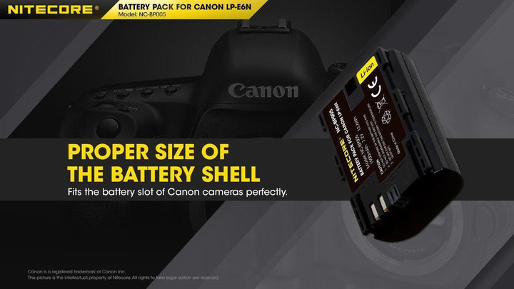 LP-E6N (1900mAh) Battery Pack for Canon (NC-BP005) - Nitecore Singapore