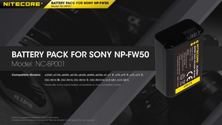 NP-FW50 (1030mAh) Battery Pack for Sony (NC-BP001) - Nitecore Singapore