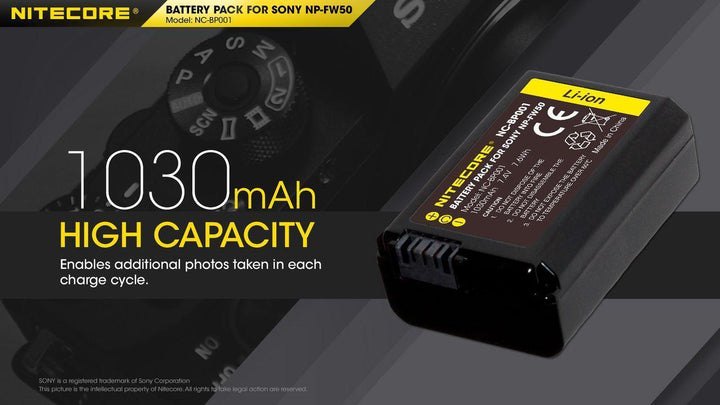 NP-FW50 (1030mAh) Battery Pack for Sony (NC-BP001) - Nitecore Singapore