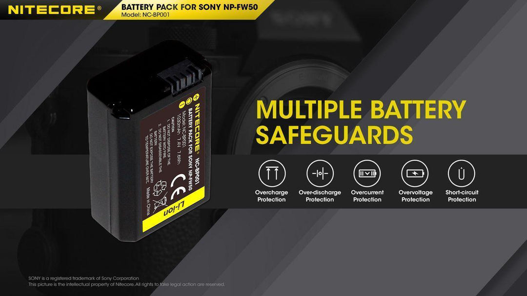NP-FW50 (1030mAh) Battery Pack for Sony (NC-BP001) - Nitecore Singapore