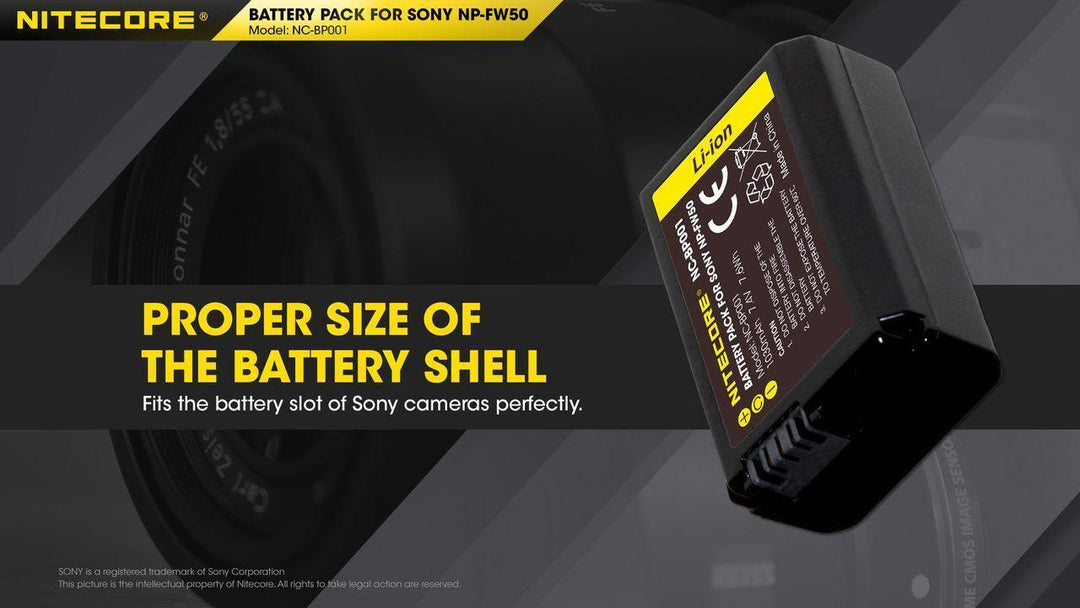 NP-FW50 (1030mAh) Battery Pack for Sony (NC-BP001) - Nitecore Singapore