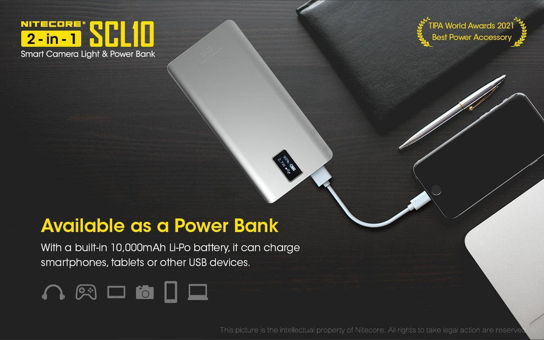 SCL10 - 2-in-1 Light & Power Bank (10,000mAh 18W) - Nitecore Singapore