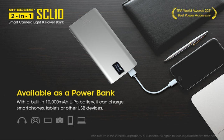 SCL10 - 2-in-1 Light & Power Bank (10,000mAh 18W) - Nitecore Singapore