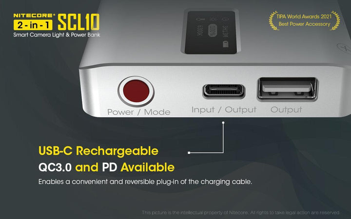 SCL10 - 2-in-1 Light & Power Bank (10,000mAh 18W) - Nitecore Singapore