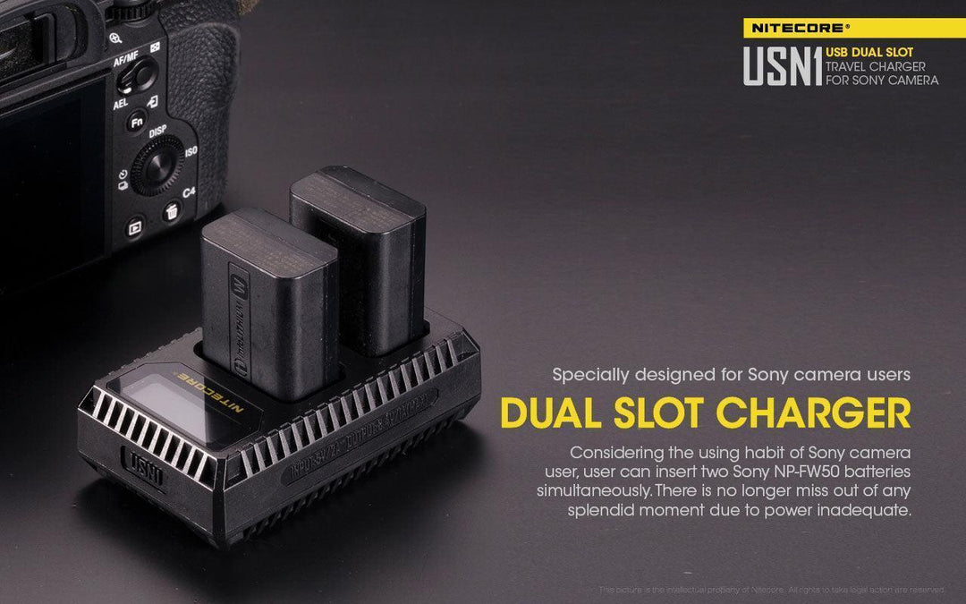 USN1 (Sony NP-FW50) Dual-Slot Battery Charger - Nitecore Singapore