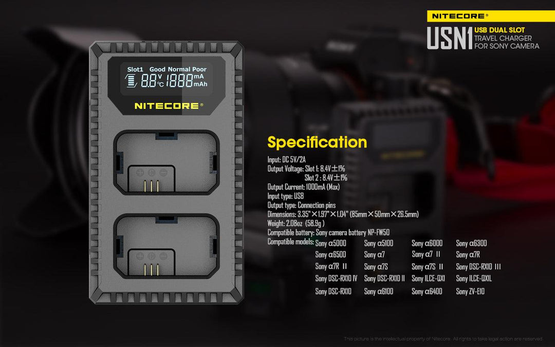 USN1 (Sony NP-FW50) Dual-Slot Battery Charger - Nitecore Singapore