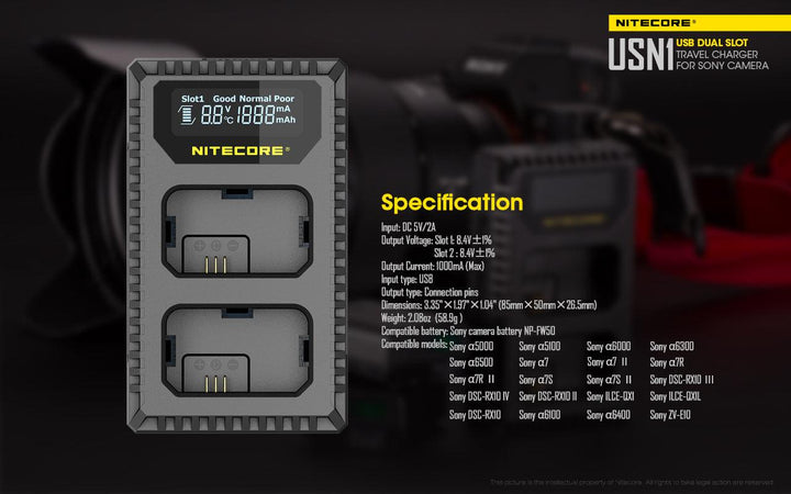 USN1 (Sony NP-FW50) Dual-Slot Battery Charger - Nitecore Singapore