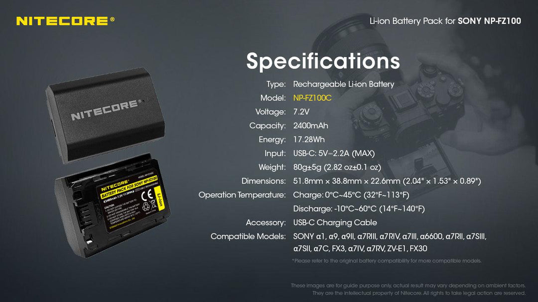 NP-FZ100C (2400mAh) Battery Pack for Sony - Nitecore Singapore