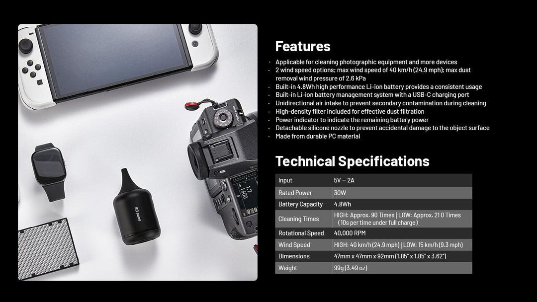 BB Nano - Electronic Blower / Vacuum (40km/h) - Nitecore Singapore
