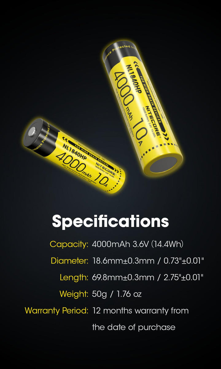 NL1840HP (18650 - 4000mAh - 10A) - Nitecore Singapore