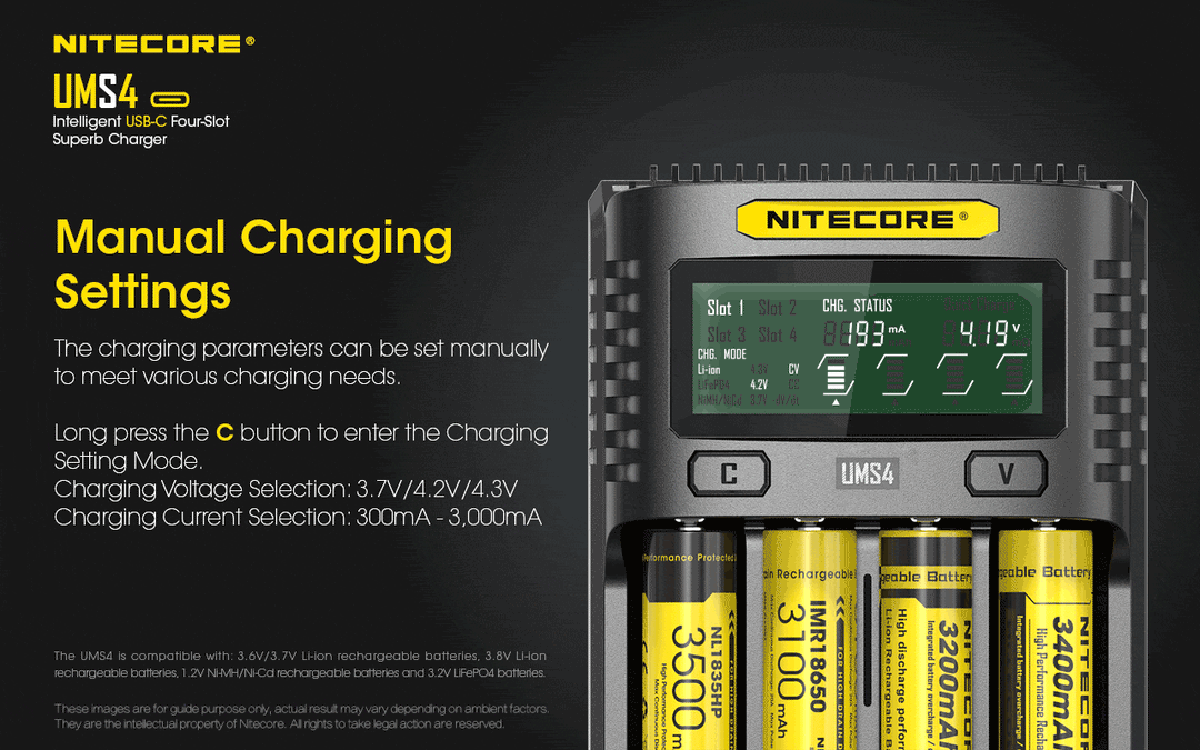 UMS4 Charger - 3A - Nitecore Singapore