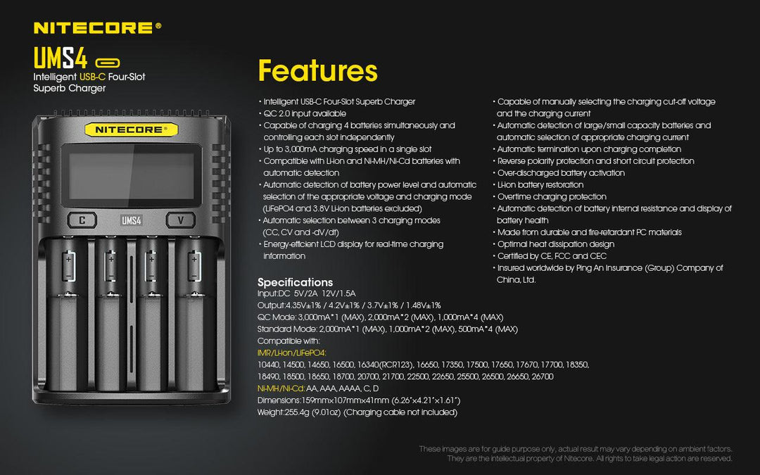 UMS4 Charger - 3A - Nitecore Singapore