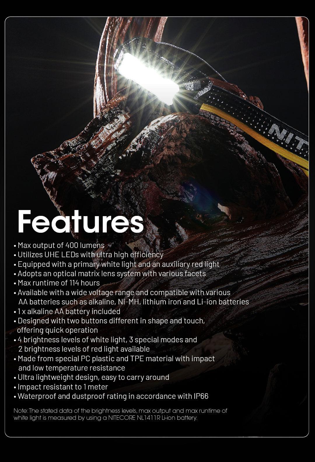 HA15 UHE - 400 lumens - Nitecore Singapore