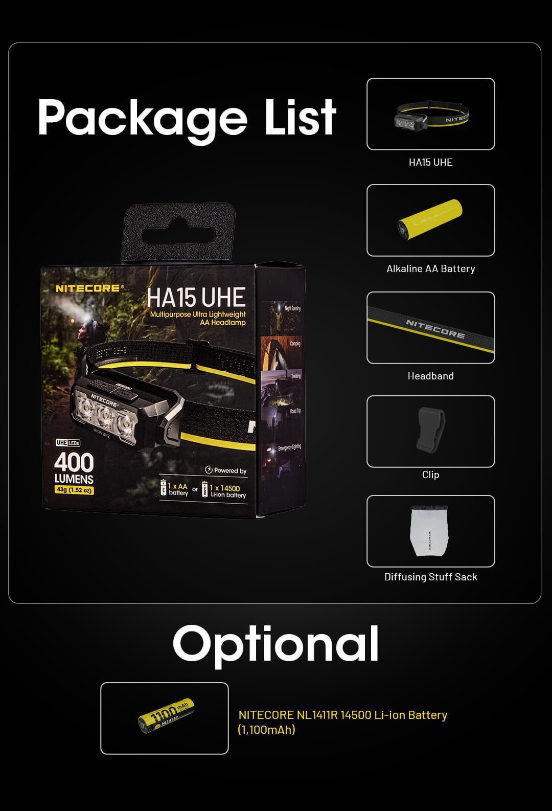 HA15 UHE - 400 lumens - Nitecore Singapore