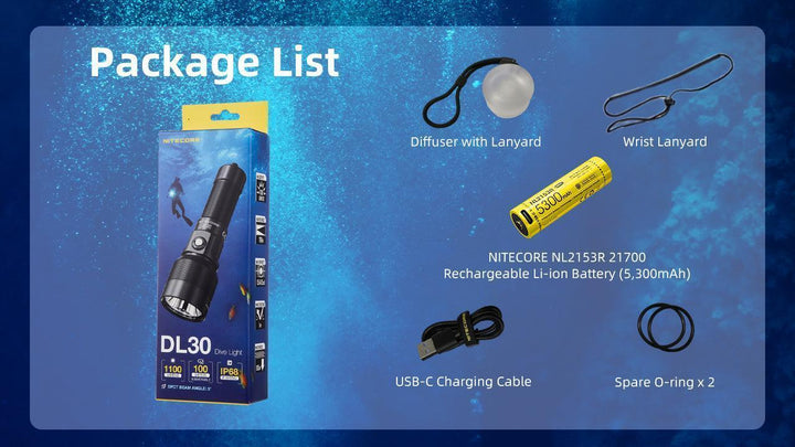DL30 - 1100 lumens (100m Depth Diving Light) - Nitecore Singapore