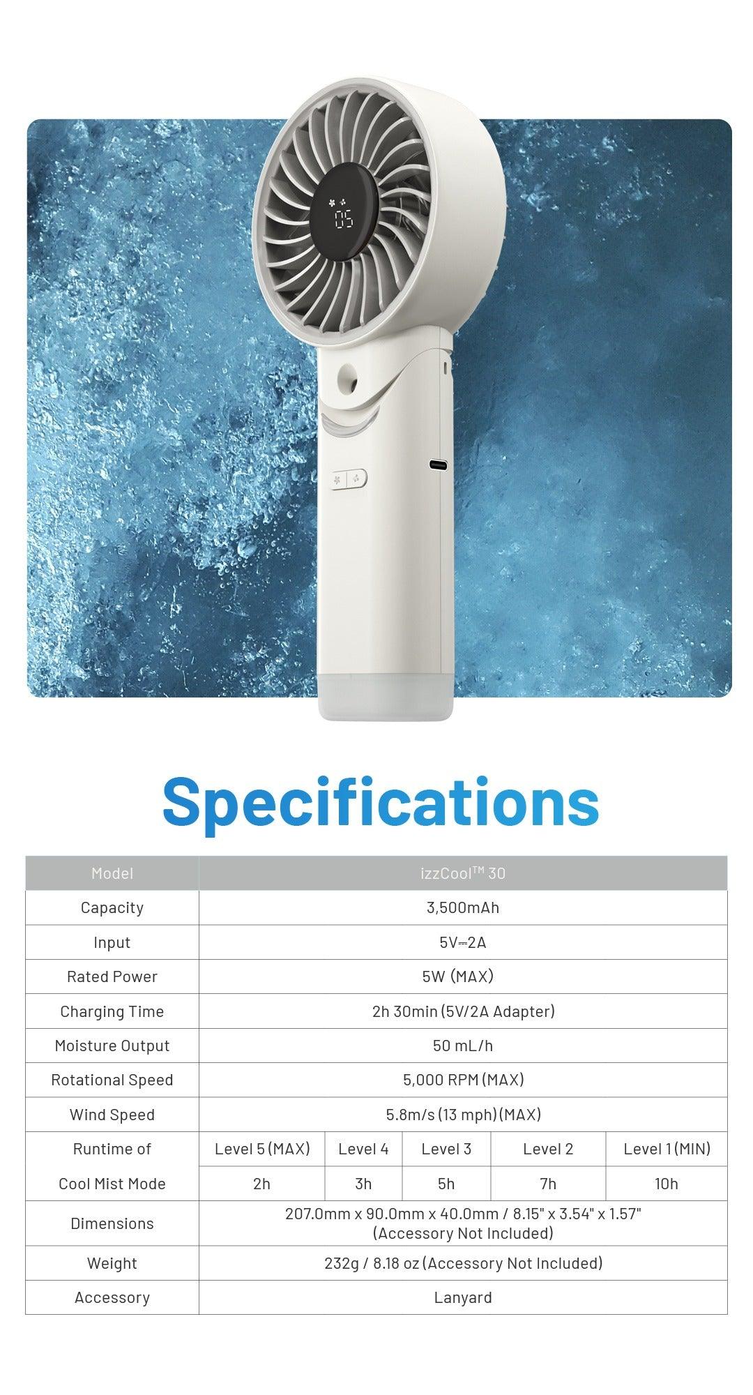 izzCool 30 - Foldable Air Conditioner Fan (3,500mAh)