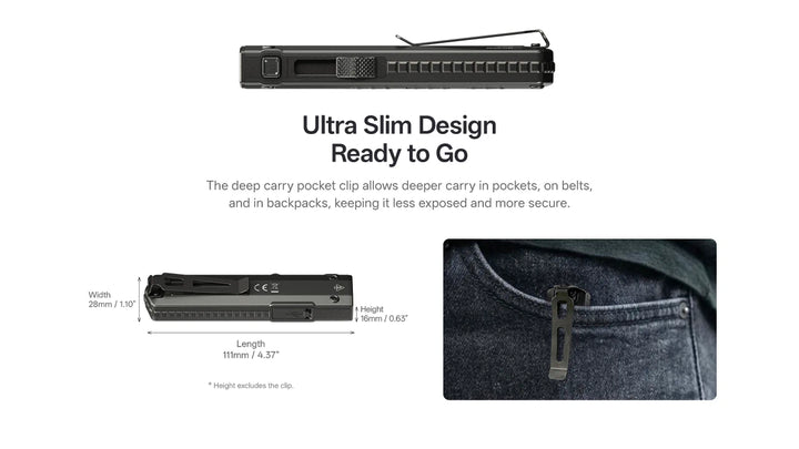Nitecore EDC15 - ultra slim design with dimensions and deep carry clip - Nitecore Singapore
