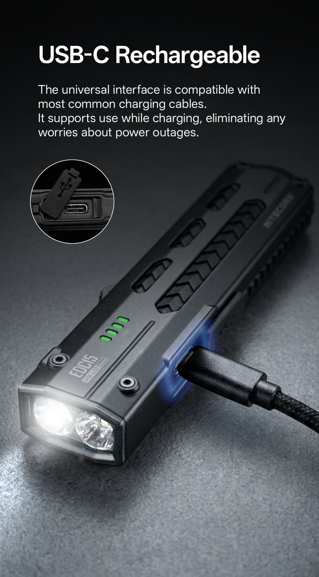Nitecore EDC15 - USB-C rechargeable, usable while charging - Nitecore Singapore