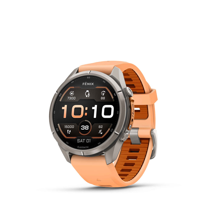 Garmin fēnix 9 Pro - 43 mm Titanium with Shell Pink/Autumn Orange Band - Nitecore Singapore