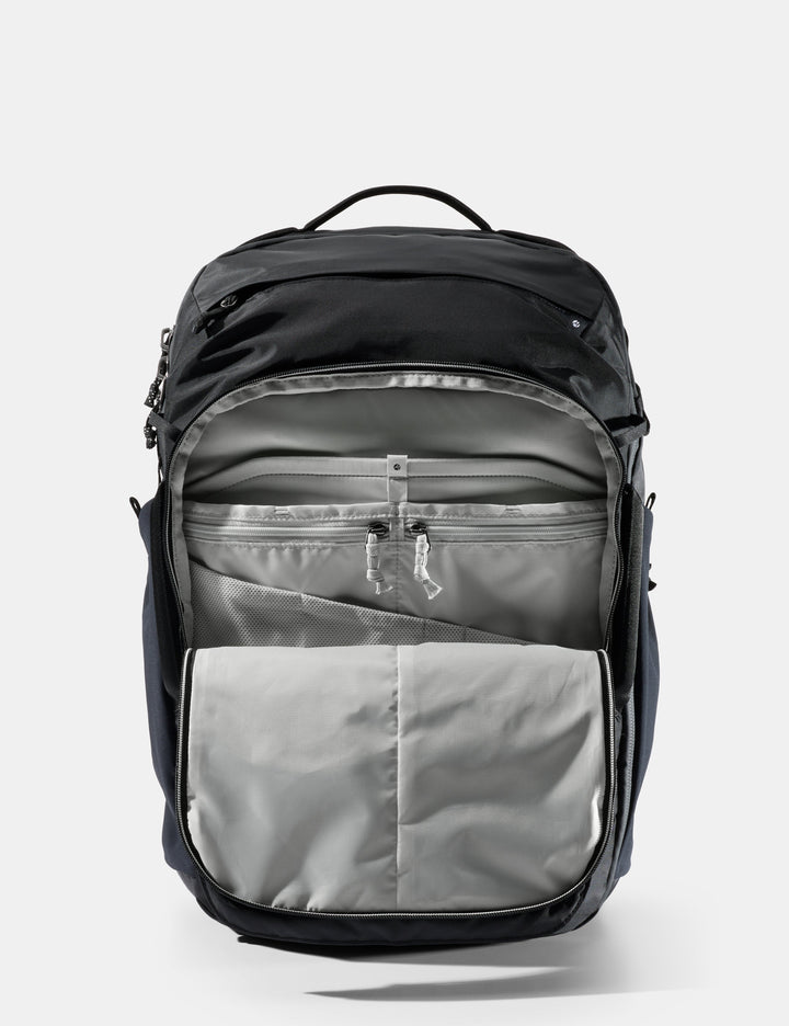 Matador 35L Global Travel Pack in Black - black and gray backpack on a light gray background