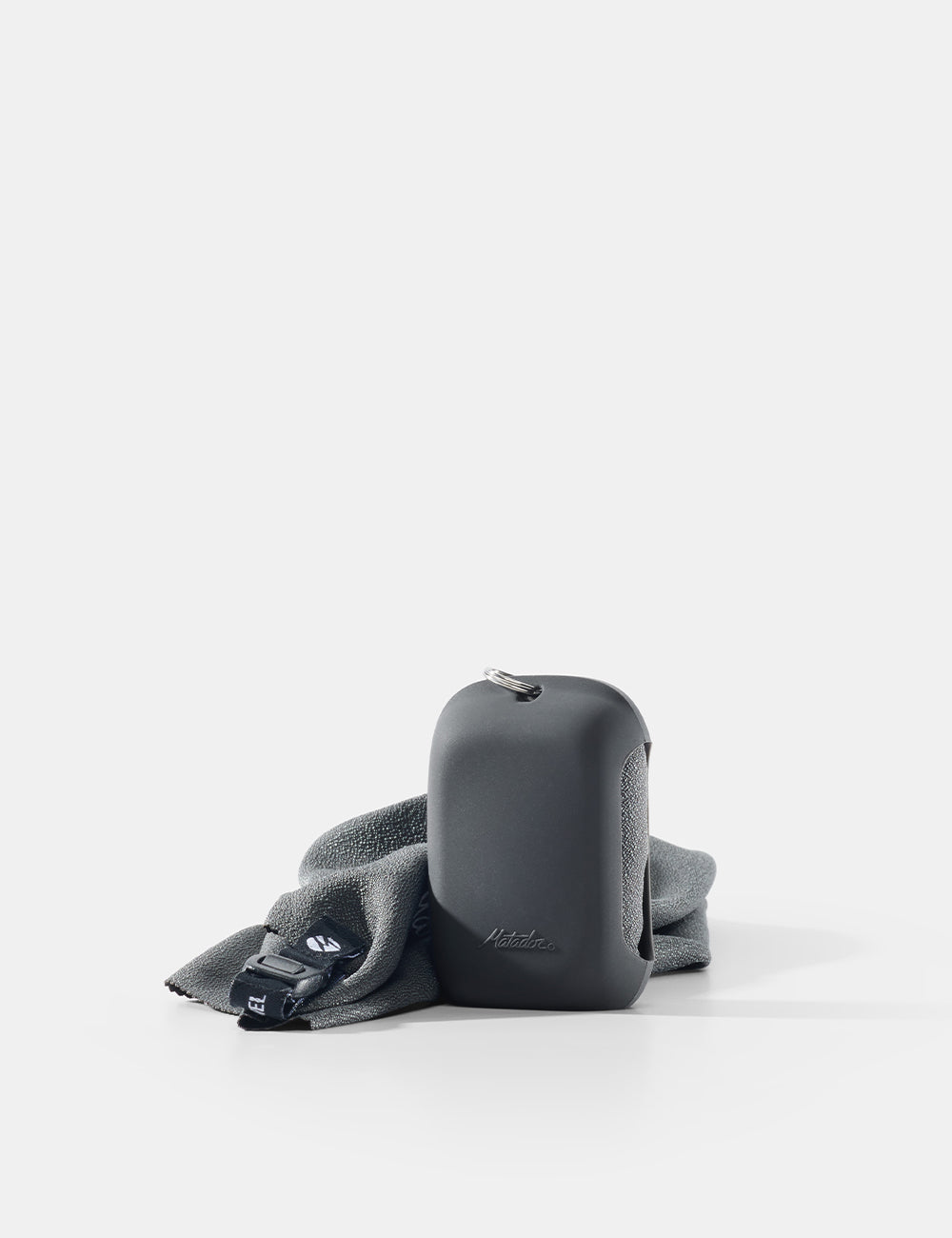 Matador NanoDry Towel - Small 39 x 39cm in Charcoal - gray towel case and towel on a white background