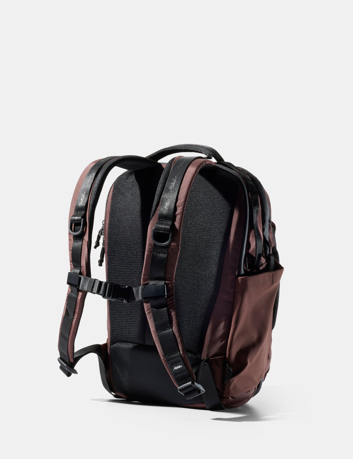 Matador 18L Personal Item Travel Pack in Garnet - backpack with garnet and black design on a white background