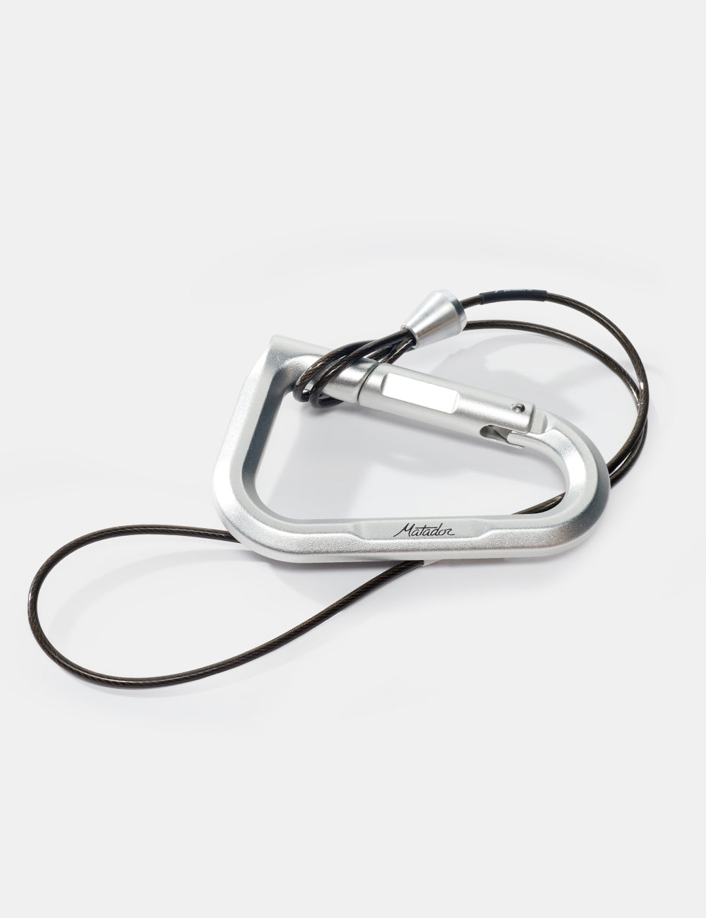 Matador BetaLock Accessory Cable (60cm) - silver carabiner with a black cord on a white background