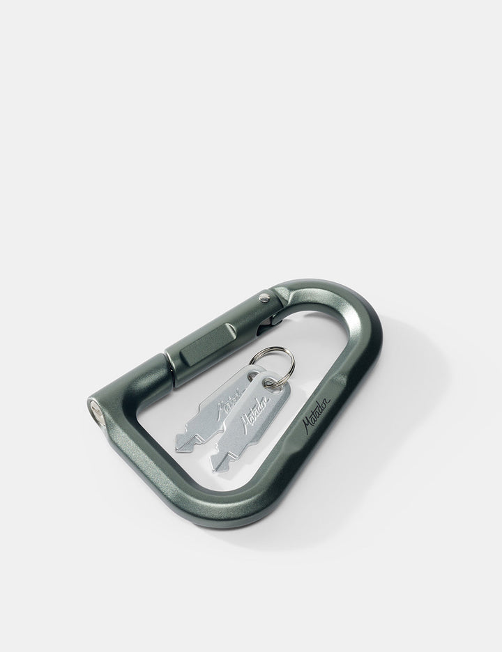 Matador BetaLock in Shadow Green - green carabiner with keys on a white background