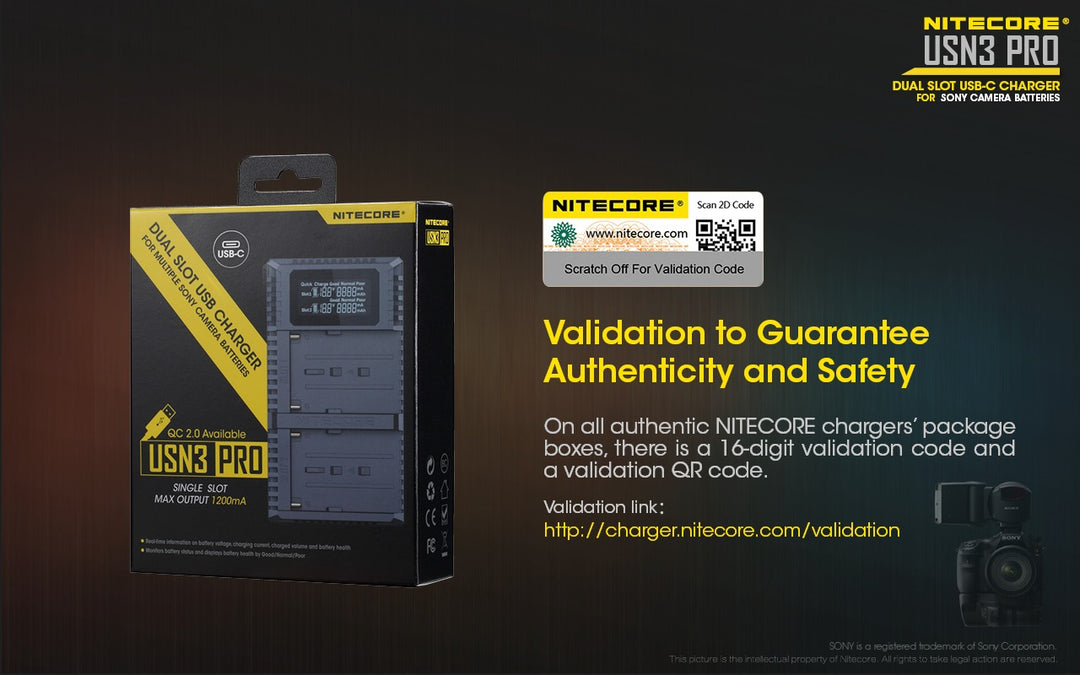 USN3 PRO (Sony NP-FM500H, NP-F730, NP-F750, NP-F770, NP-F970, NP-F550) Dual-Slot Battery Charger