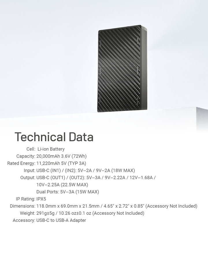 NB20000 Carbon Fiber Energy Brick (20,000mAh 3A GEN3)