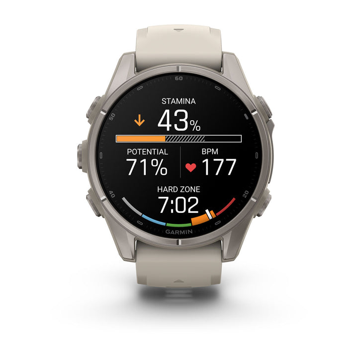 Garmin fēnix 9 - 43 mm Titanium with Fog Gray Band studio view - Nitecore Singapore
