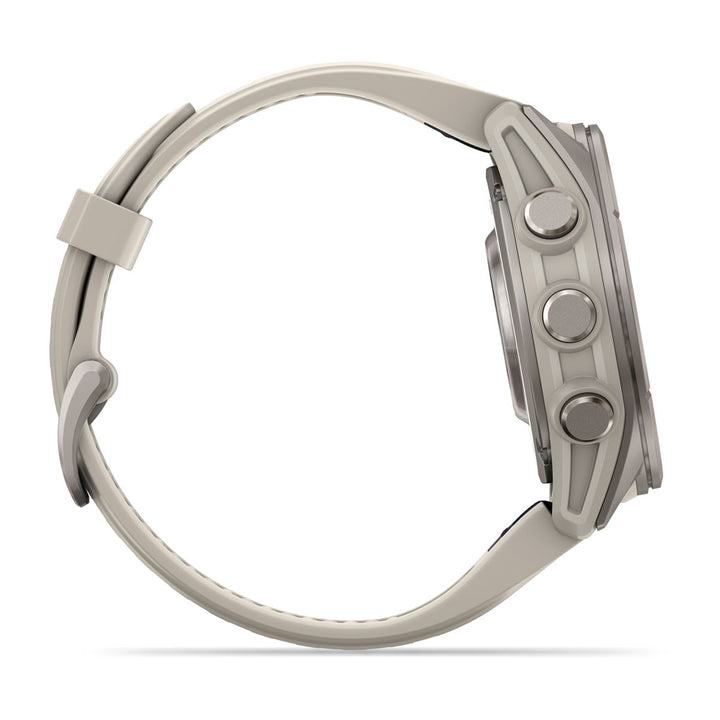 Garmin fēnix 9 - 43 mm Titanium with Fog Gray Band studio view - Nitecore Singapore