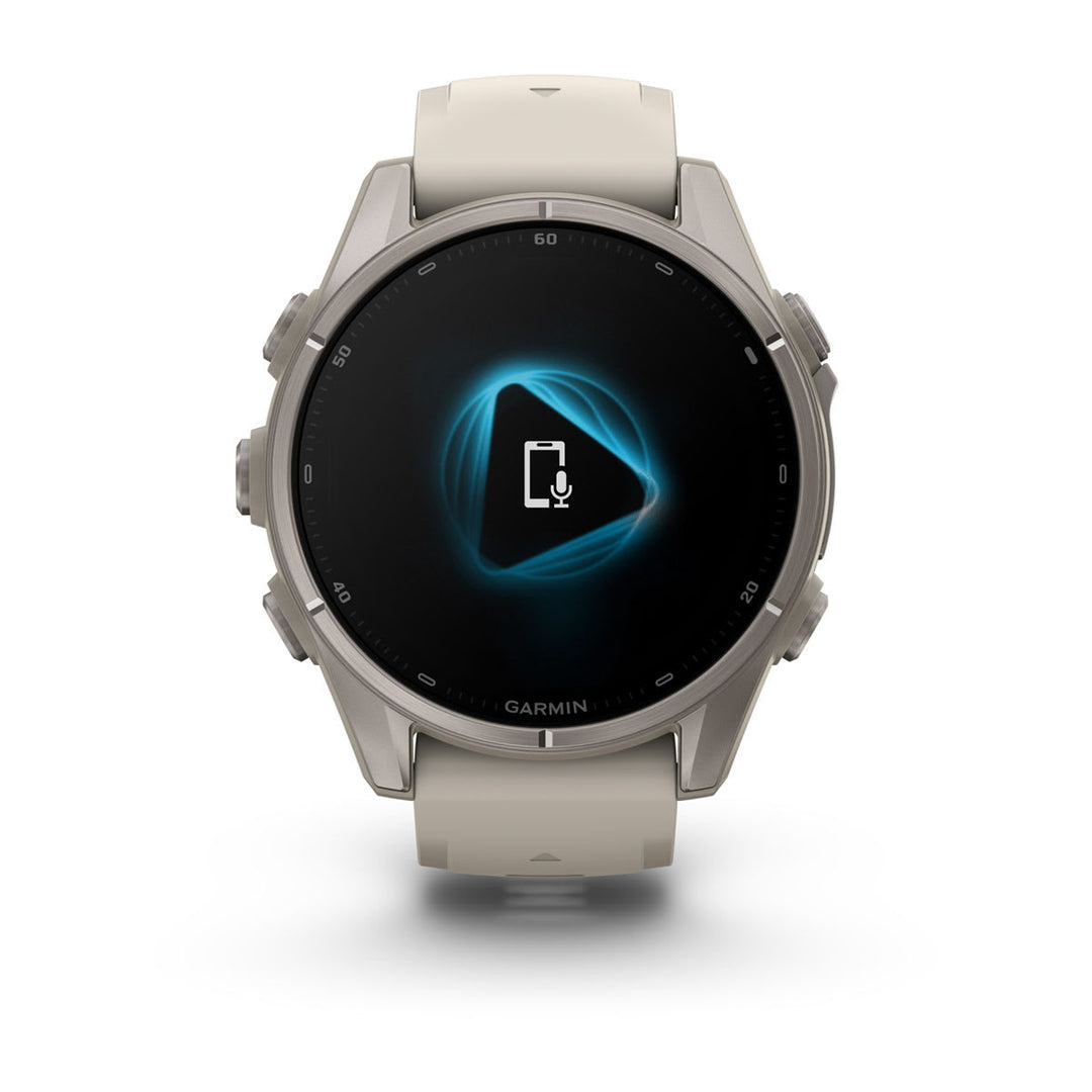 Garmin fēnix 9 - 43 mm Titanium with Fog Gray Band studio view - Nitecore Singapore