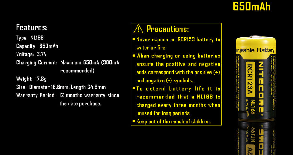 NL166 (RCR123 - 650mAh)