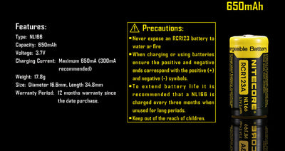 NL166 (RCR123 - 650mAh)