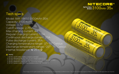 IMR3100 (18650 - 3100mAh - 35A - Flat-topped)