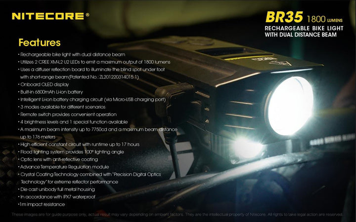 BR35 Bike Light - 1800 lumens - Nitecore Singapore