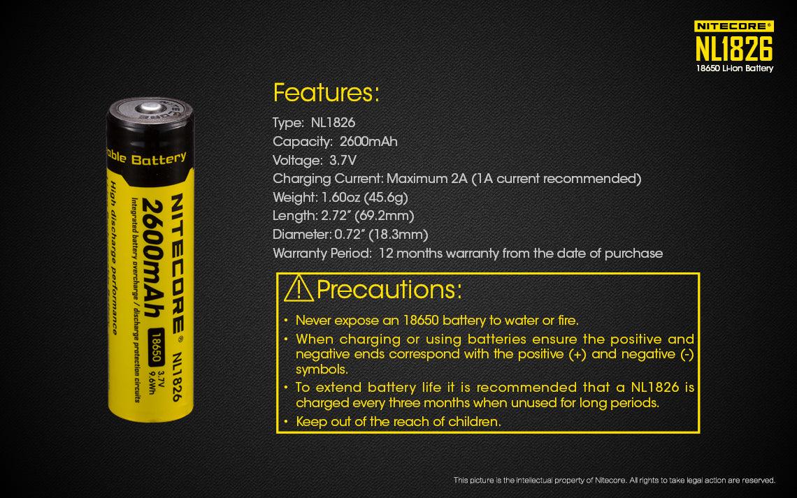 NL1826 (18650 - 2600mAh - 2A) – Nitecore Singapore