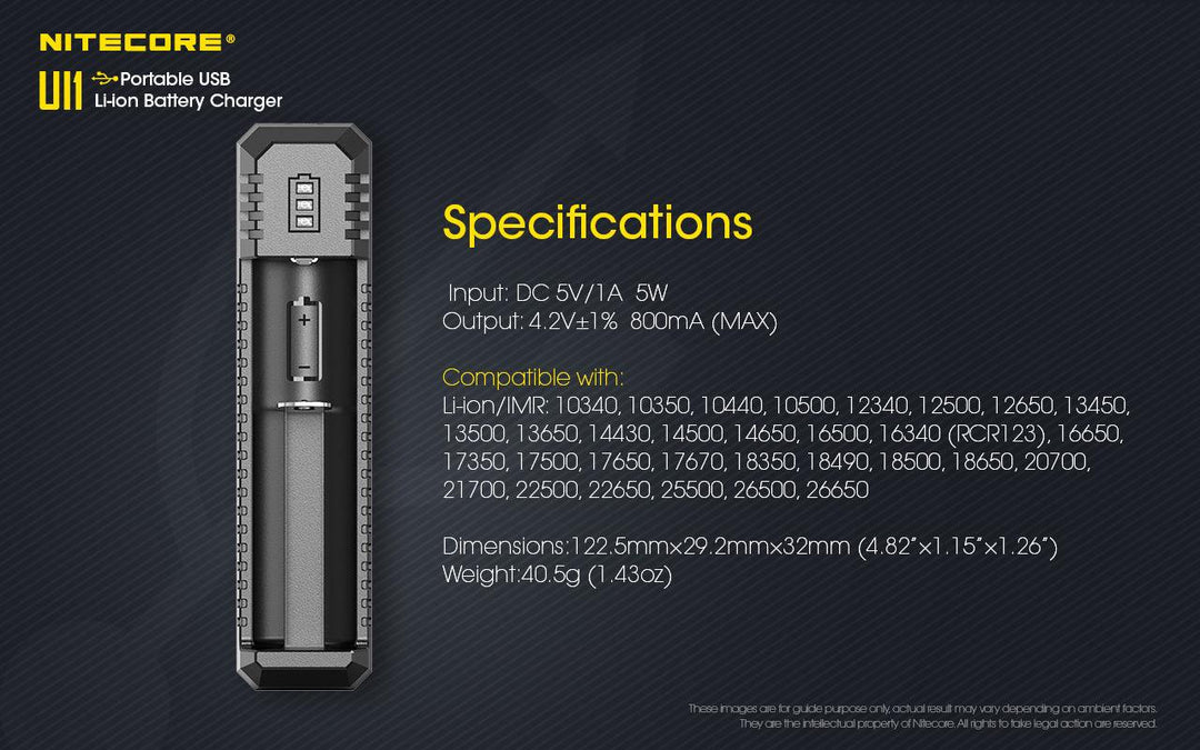 UI1 Charger - 1A - Nitecore Singapore