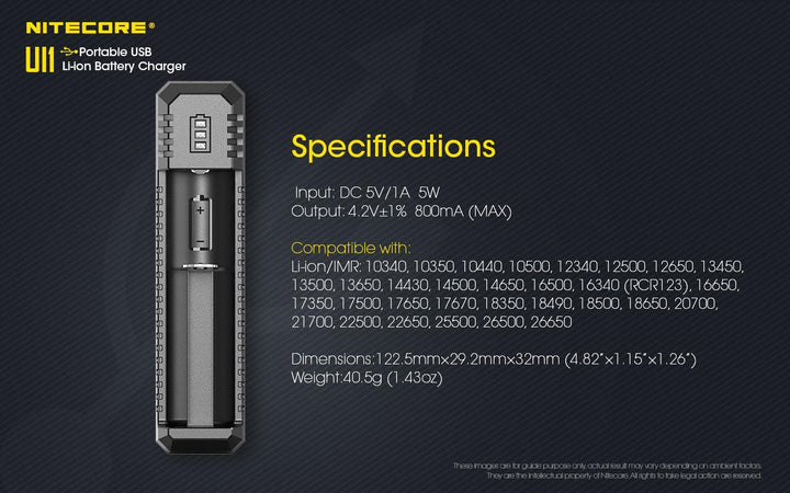 UI1 Charger - 1A - Nitecore Singapore