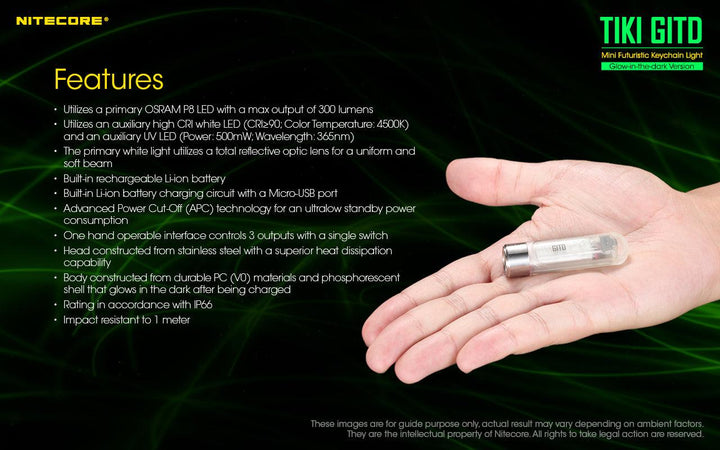 TIKI (GREEN Glow In The Dark) - 300 lumens - Nitecore Singapore