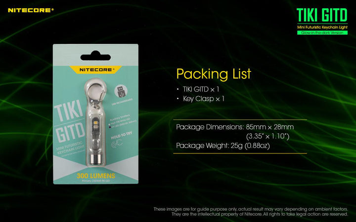 TIKI (GREEN Glow In The Dark) - 300 lumens - Nitecore Singapore