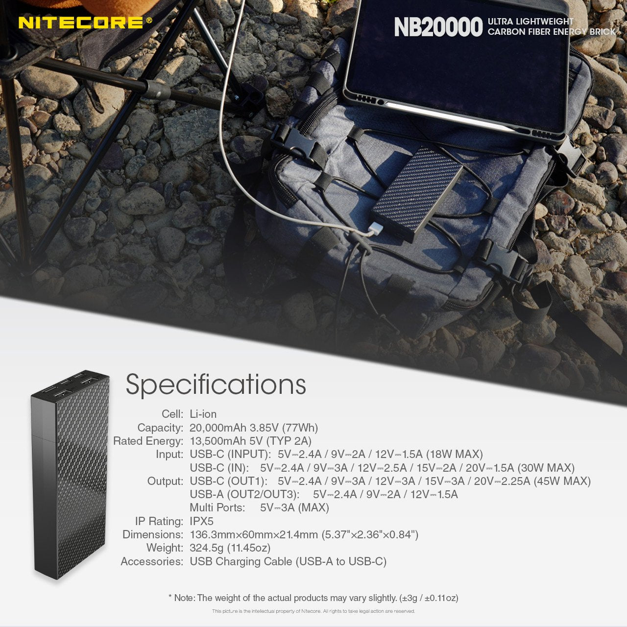 NB20000 Carbon Fiber Energy Brick (20,000mAh 3A 45W)